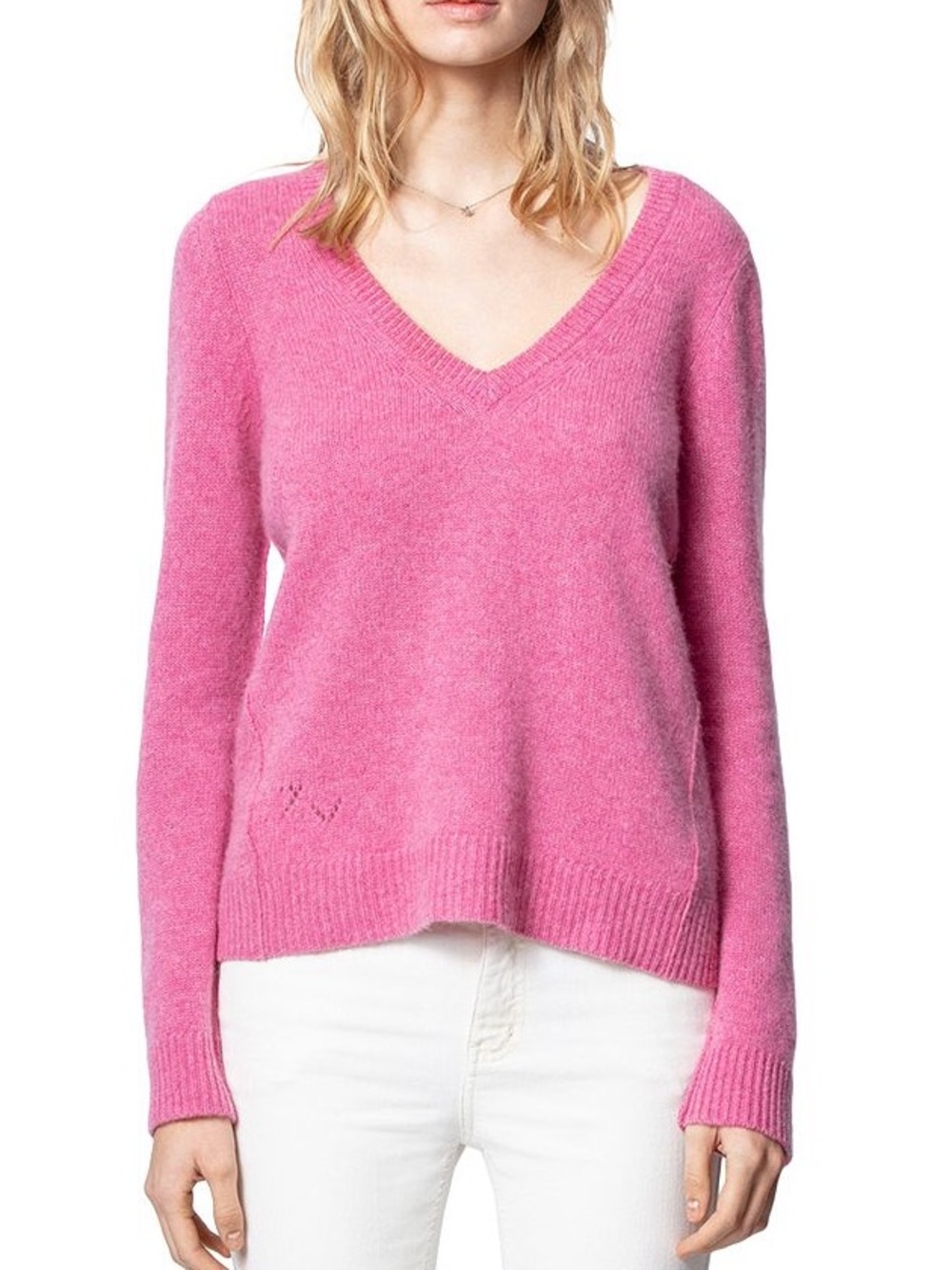 Zadig & Voltaire Pink Sourca Cashmere V-Neck Women's Sweater